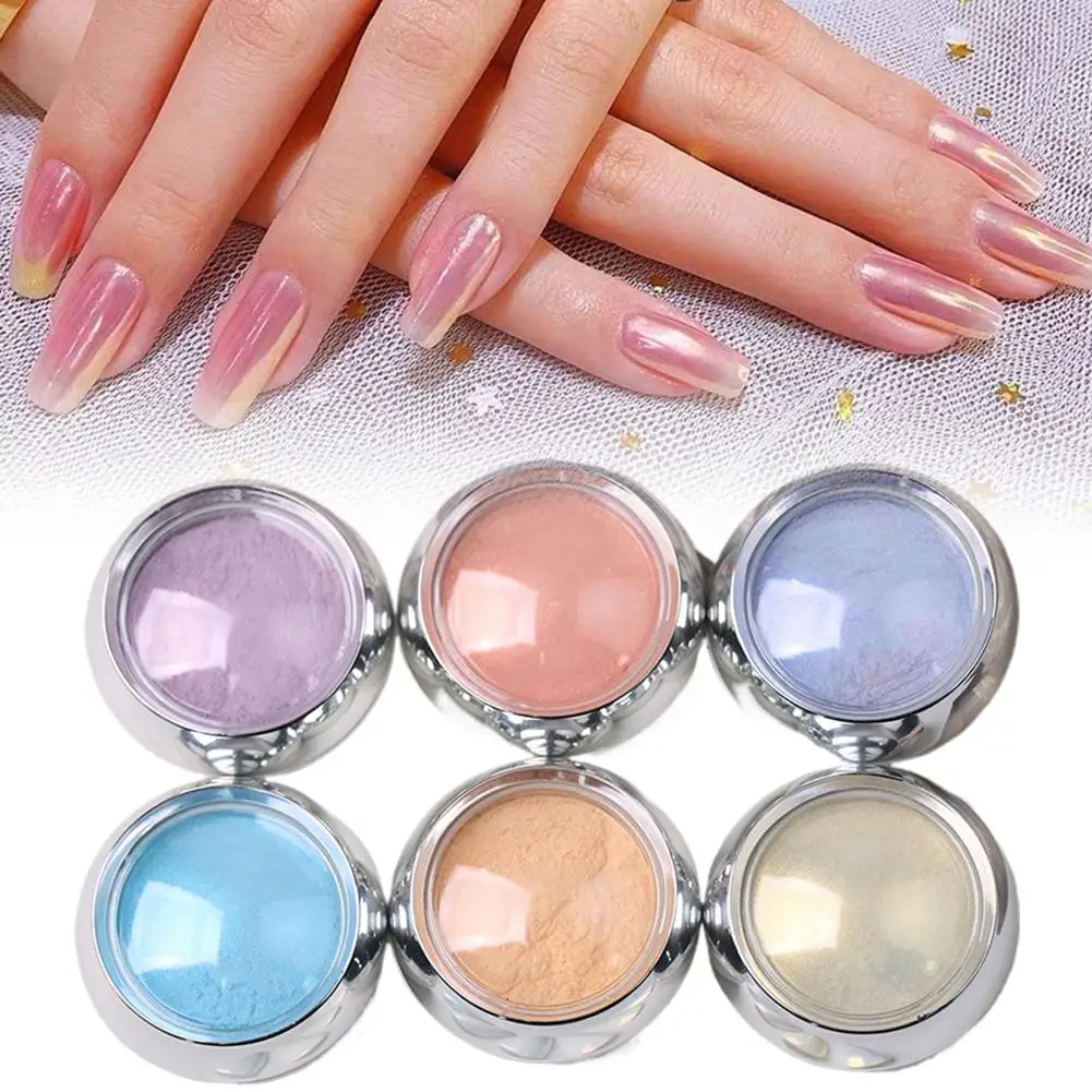 6 Kleuren Zijde Maanlicht Magische Spiegel Poeder Glitter Effect Dust Art Fairy Nail wattenstaafje Wrijven Nail & Katoen Poeder S9J8