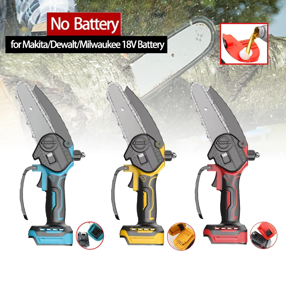 Electric Chain Saw Handheld Portable Chainsaw Tree 6IN Wood Cutter Pruning Garden Power Tools Fit Makita/Dewalt/Milwaukee 18V
