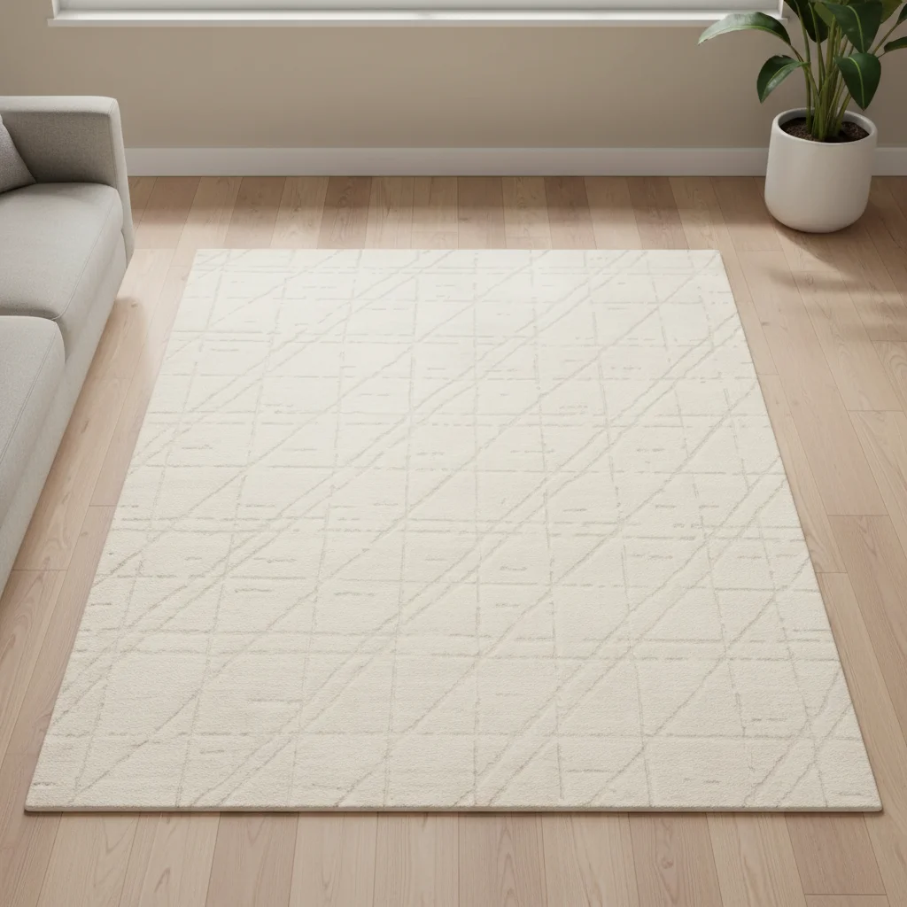 

Color Modern Wool Carpet Etched Flatweave Lines Plush Sheared Pile Rug Living Room Rug