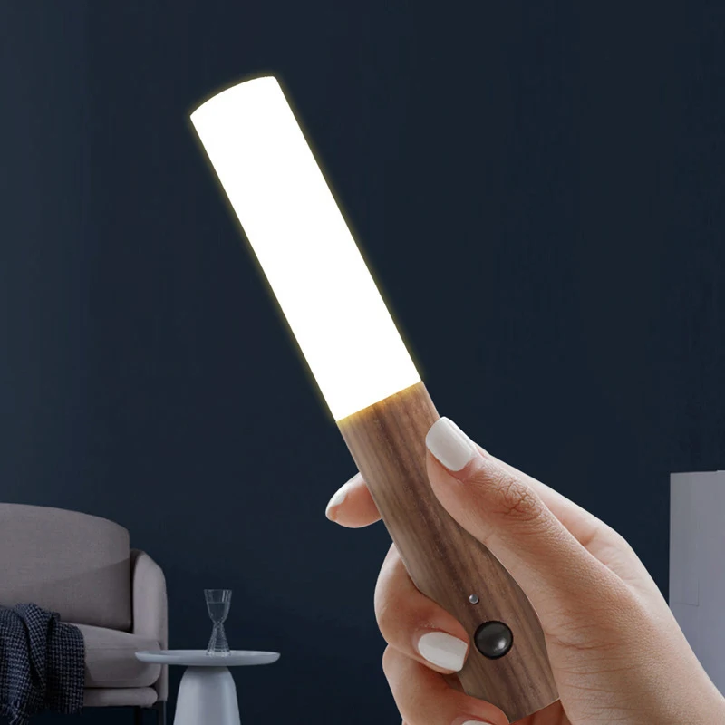 Luce notturna intelligente a induzione del corpo umano in legno di noce Lampada da parete per armadio da corridoio ricaricabile a LED Luce notturna staccabile