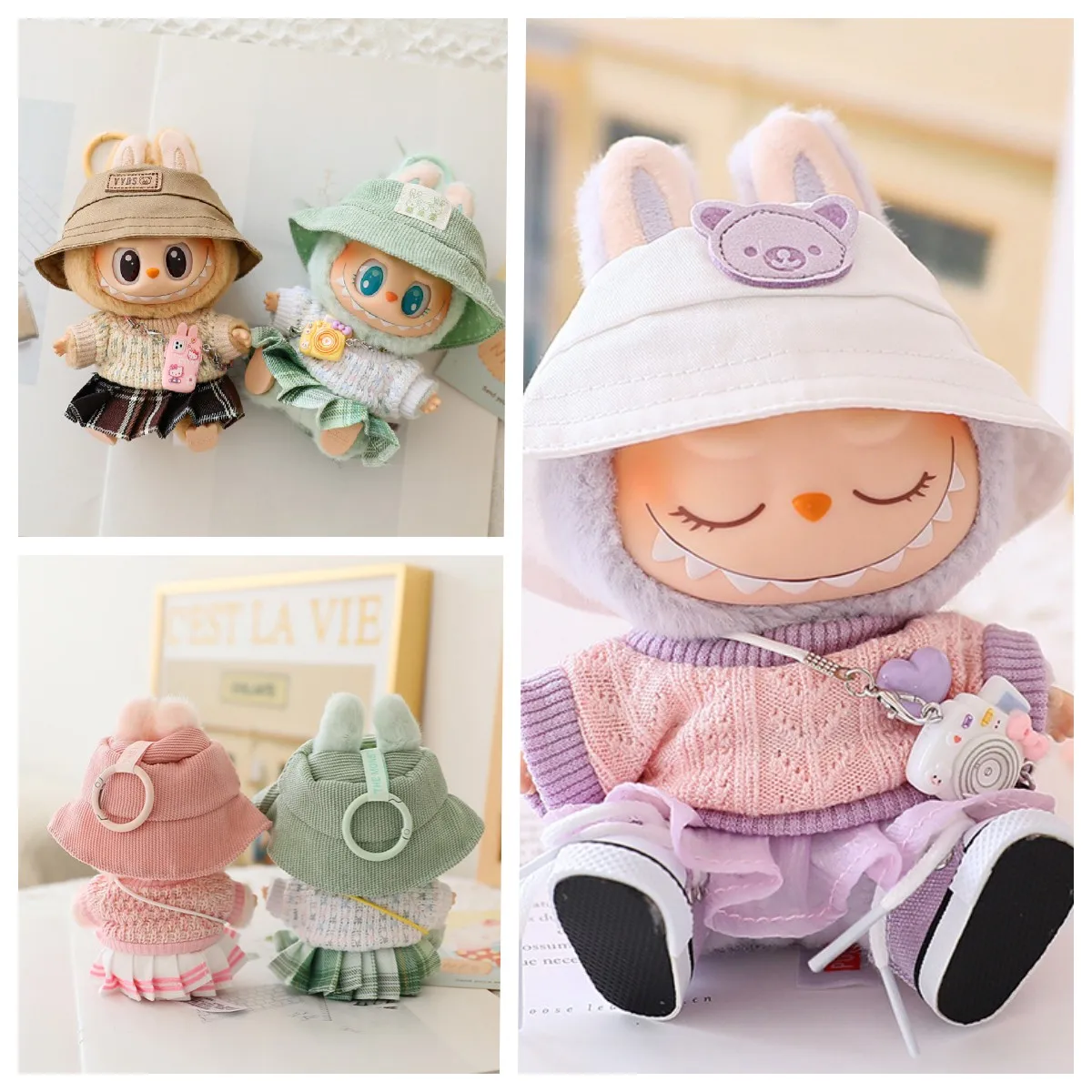 Ensemble de vêtements de poupée Labubu 17cm, pour poupées Macaron Ropa Labubu, jupe plissée JK avec appareil photo et chaussures