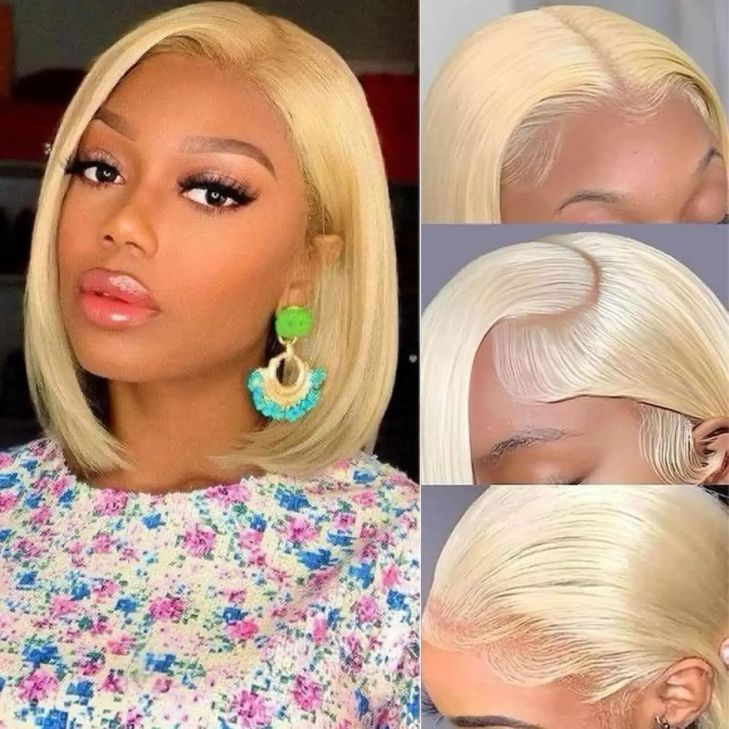 

13X4 Frontal Honey Blonde Bob Wig Blonde Bob Wig Human Hair 180% Density Bob Lace Front Wigs 613 Bob Lace Front Wig Human Hair