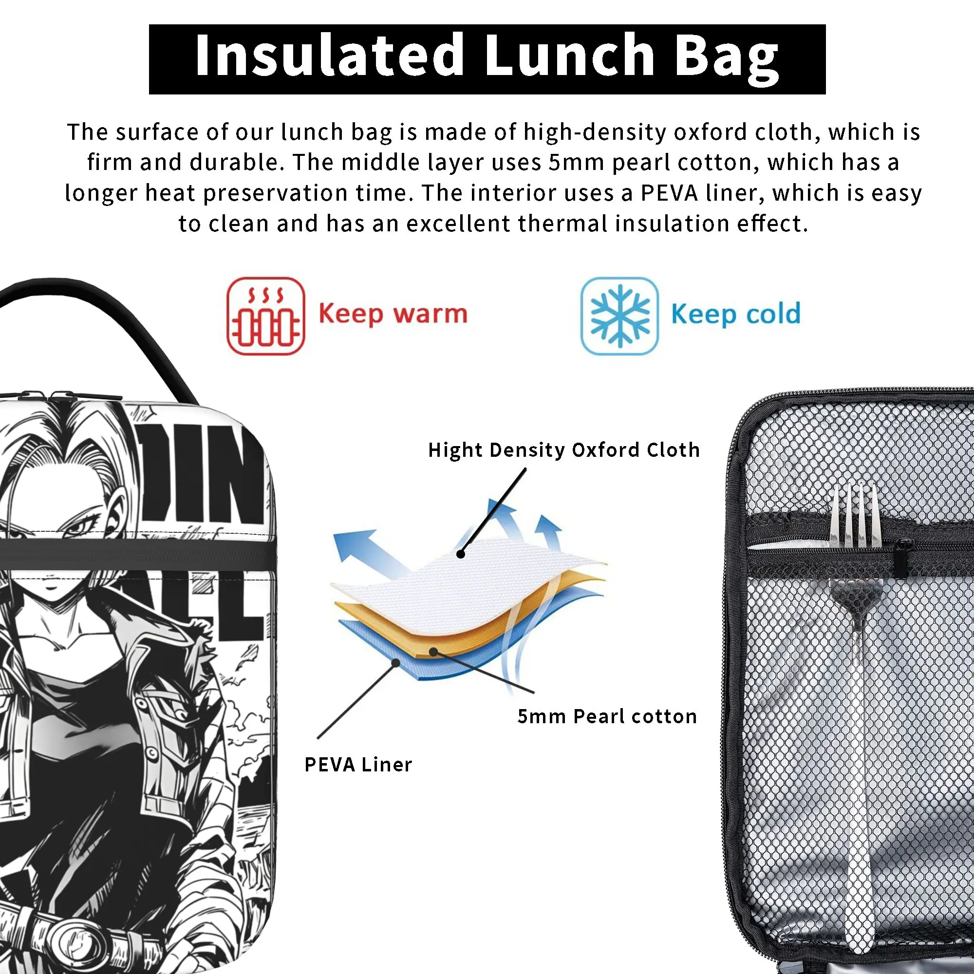 Android 18 DBZ  Insulated Lunch Bag Large  Reusable Cooler Bag Tote Lunch Box School  Outdoor Girl Boy view 4