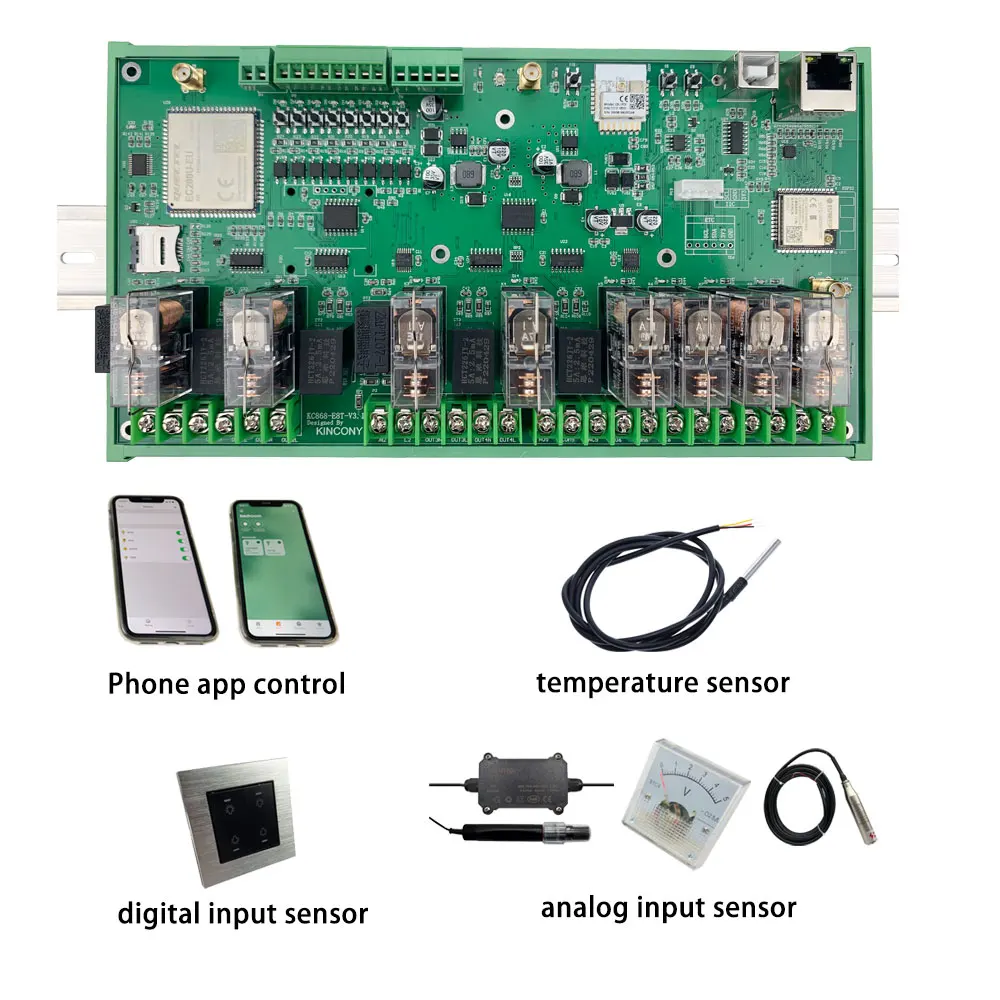 Kinunite-KC868-E8T 8ch 16A DIN Rail Relé Módulo Board, GPRS Comunicação Sem Fio e Bateria Módulo Mapa