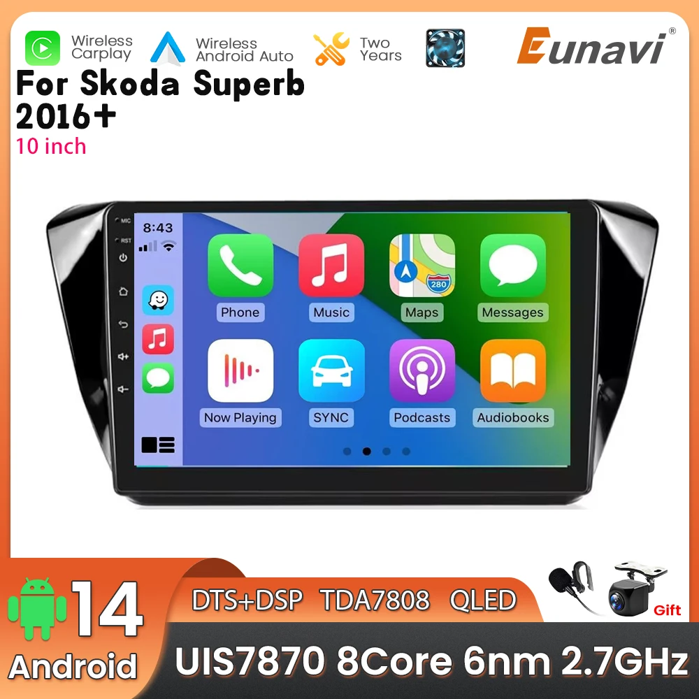 10 Inch Android 14 2 Din Car Multimedia Player For Superb 2016+ Head Unit Stereo GPS Navigation BT WIFI