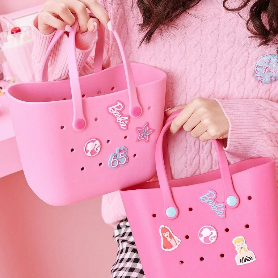 MINISO Barbie Sunlight Shining Series Tote Bag Portable Lunch Bag Cute Hollow Design Handbag Women Casual Shoulder Bag Gift
