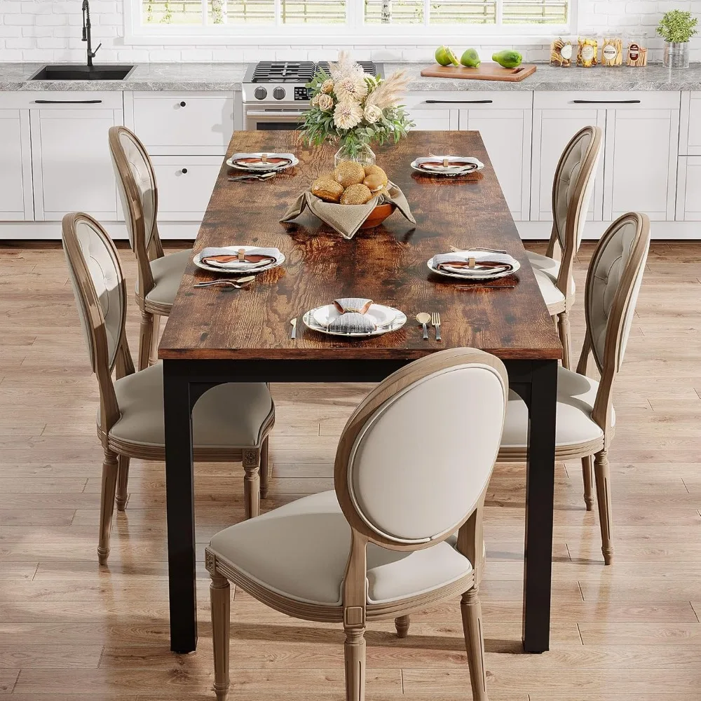 Large Rustic Industrial Style 78.7 Rectangle Wood Dining Table Seats 6-8, Narrow Design for Comfortable Dining