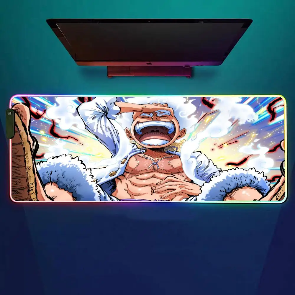 Cool Luffy One-piece Mouse Pad RGB Gaming Mouse Pad Desk Mat HD Gamer Large LED Light XXL MousePads