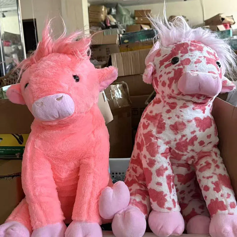 Funny Pink Highland Cow Plush Toy Kawaii Spotted Cow Stuffed Animal Doll Squishy Fluffy Plushie Pillow for Kids Birthday Gift