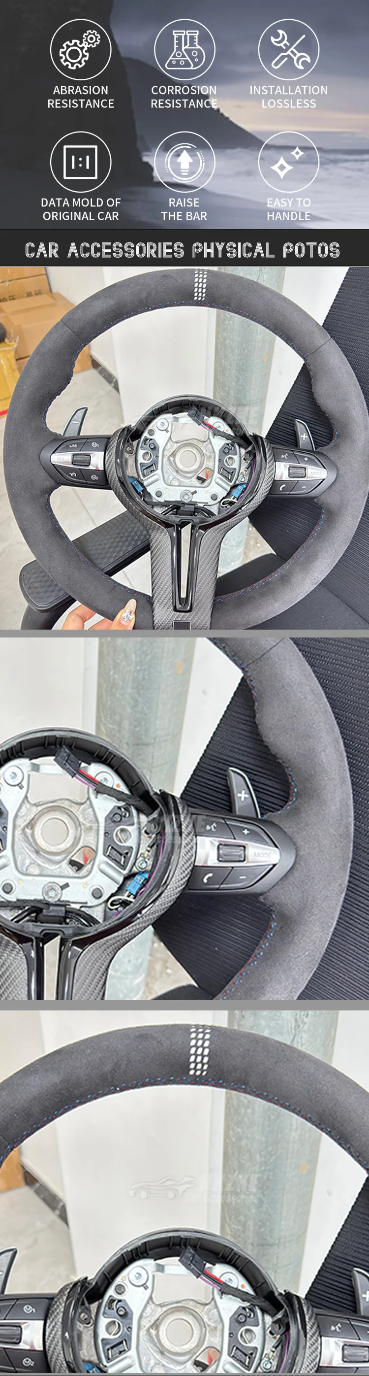 Carbon Trim For Alcantara Steering Wheel for BMW F01 F10 F20 F22 F30 F31 F32 M2 F87 M3 F80 M4 F82 F90 X5 F15 F16
