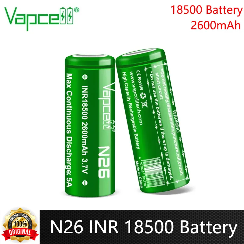 Vapcell-Batterie aste haute capacité pour jouets télécommandés, cellule 18500, INR N26 2600, 3.7 mAh, CDR 5A, 18500 V, Eddie ion