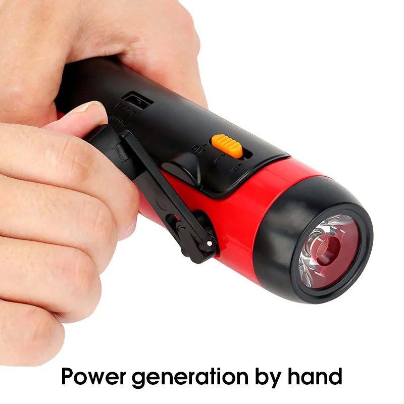 Ultra Bright LED Flashlight Hand Crank Dynamo Torch Multi-function USB charging Lantern for Outdoor Camping Emergency Power Bank