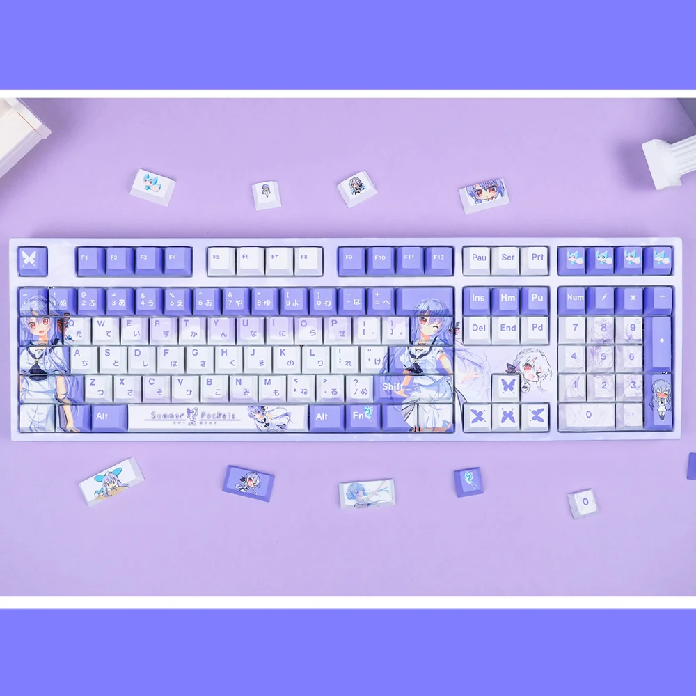 Sorakado Ao Keycaps Cherry Profile Anime Cute Keycap Summer Pockets Sidelit Shine Through PBT Key Cap For MX Mechanical Keyboard