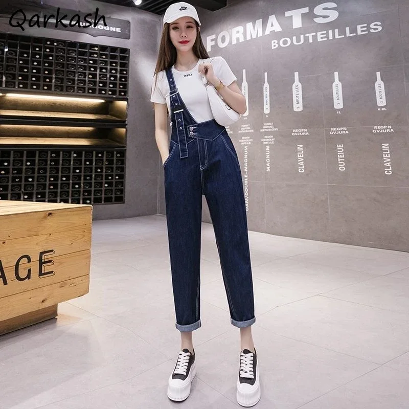 Jumpsuit Women Strap High Waist Vintage Ankle Length Summer Preppy Straight Leisure Chic Female Ulzzang Daily Bottom Mujer Soft