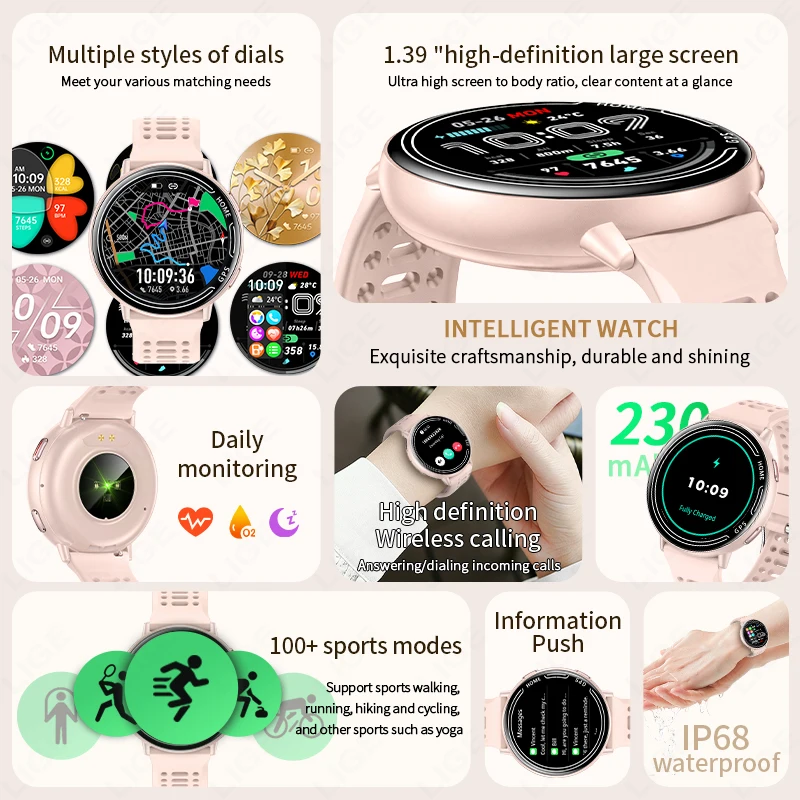 LIGE Built-in GPS Sports Smart Watch 2026 Women Bluetooth Call Heart Rate Monitor 1ATM Waterproof New Fitness SmartWatch Ladies