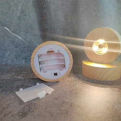 3D Crystal Glass Resin Balls Wooden Display Stand Holder Round 8cm 10cm Warm Cold Light Led Base Operated by AAA Batteries