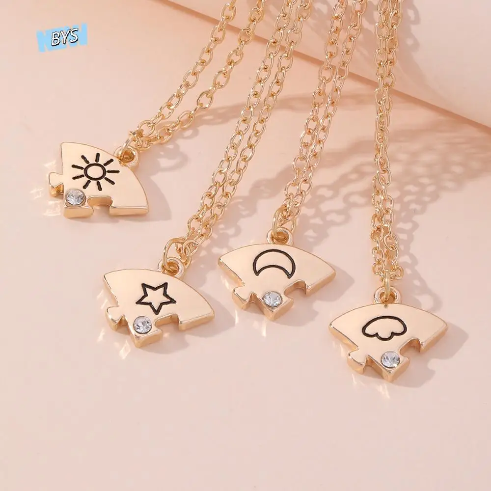 

4pcs/set Rhinestone Best Friends Forever Necklace Jewelry Set Necklace Combination Jigsaw BFF Necklace Colorful Splicing