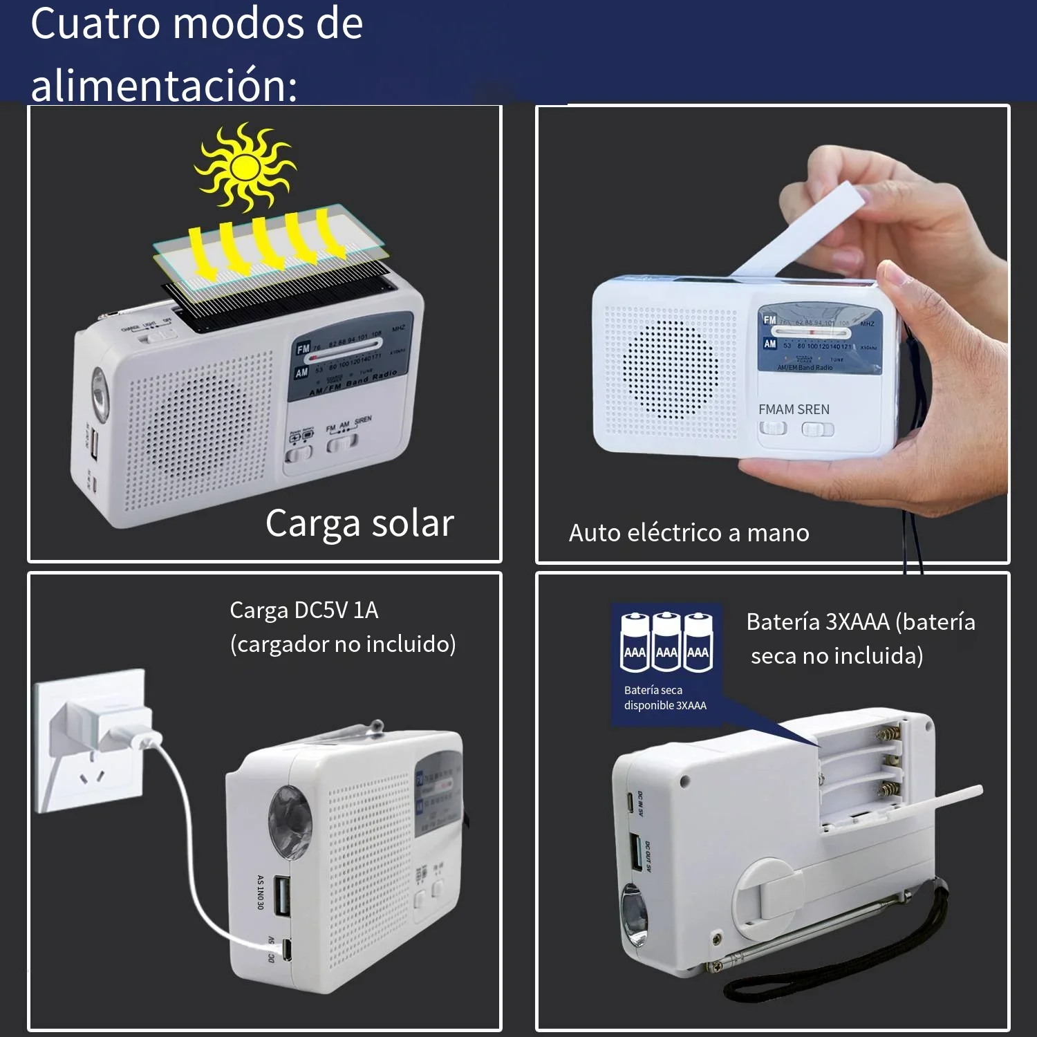 Solar-Powered Hand Crank Radio Solar Multifunctional Flashlight Power Bank Hand-crank Generator Solar Mobile Phone Charging