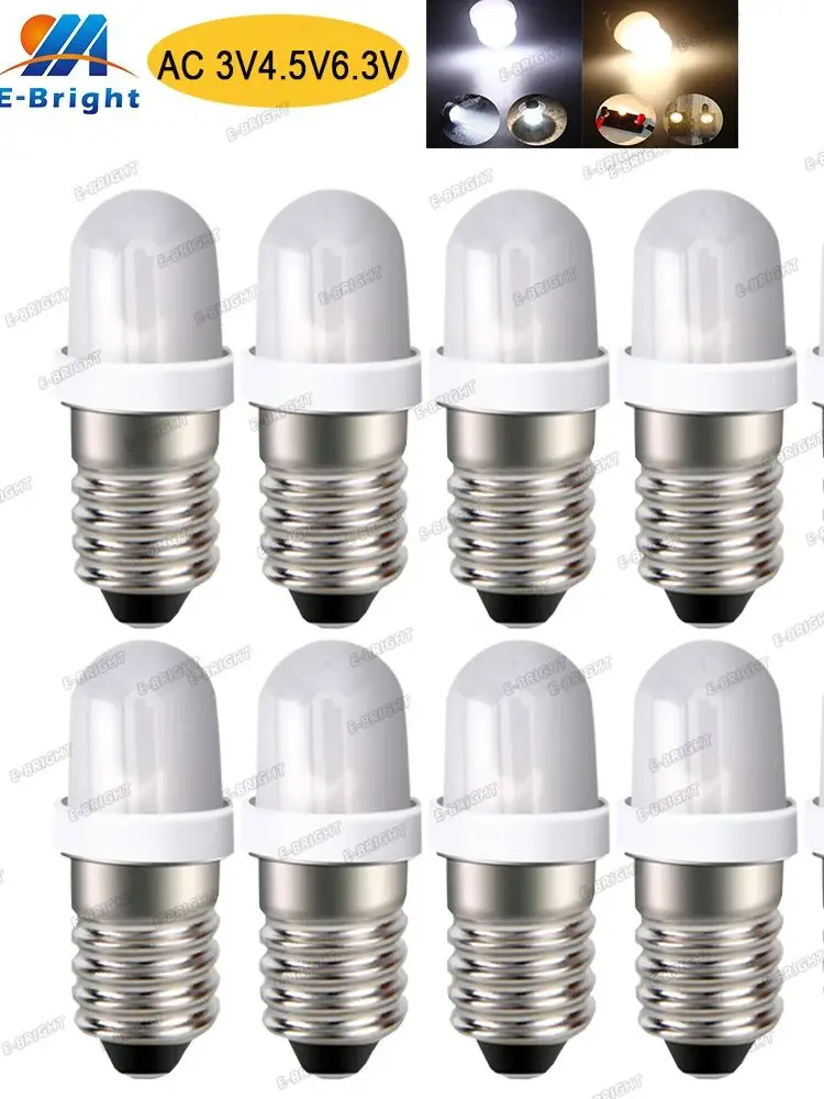 AliExpress YM E-Bright E10 Flashlights Bulb 10PCS AC 3V 4.5V 6V 6.3V LED Torch Bike Emergency Work Lights Old Radio Light E10 Screw Miniature Led Light