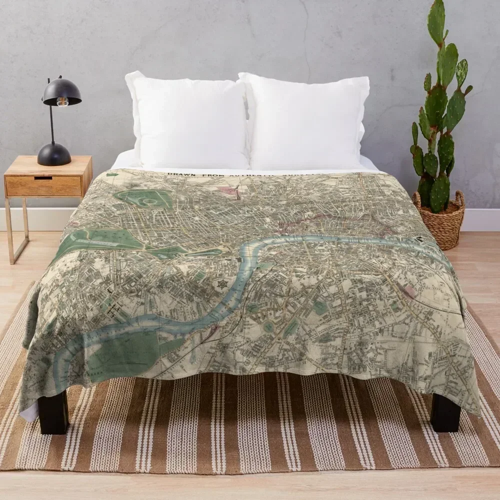 

Vintage London England Map (1853) Throw Blanket Plush Fuzzy Cozy Blanket for Couch Sofa