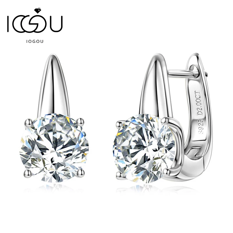 

IOGOU 14-каратное покрытие 2CT 8 мм, серьги-кольца с муассанитом для женщин, сверкающие свадебные серьги из стерлингового серебра 925 пробы, ювелирные изделия с датой, подарок