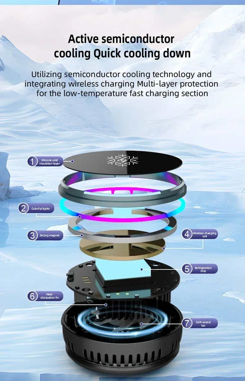 2-in-1 Split 25W Magnetisches Kabelloses Ladegerät mit Halbleiter-ICE-Kühlung und RGB-Halterung für Magsafe iPhone 17 Pro Max Schnellladung – Detail 8