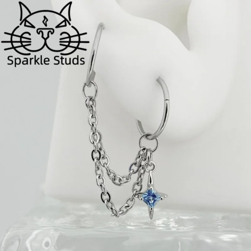 Sparkle Studs Stainless Steel Diamond Four-pointed Star Earring. Simple and Stylish Two Sizes for Women 1pc