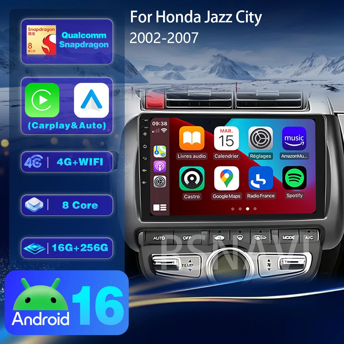RSNAVI Android 16 For Honda Jazz City 2002 - 2007 Carplay Auto Car Radio with Wireless CarPlay Player RHD GPS Navigation WiFi+4G