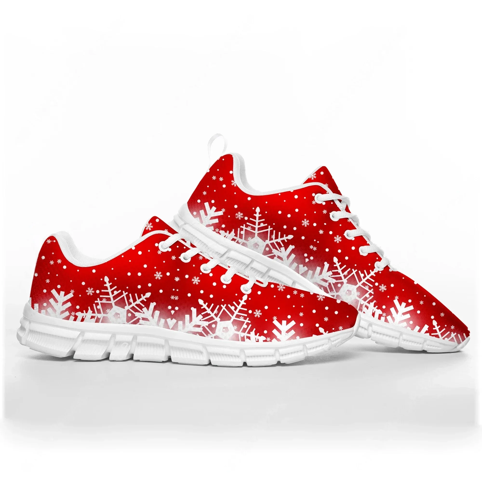 White Snowflake Red Christmas Santa Claus Snowman Sports Shoes Mens Womens Comfortable Sneakers Custom Couple Shoes