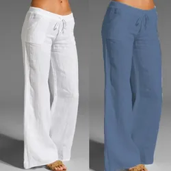 Pantalones bombachos de lino y algodón para mujer, pantalón holgado de cintura alta, informal, a la moda, para verano y otoño, 2023