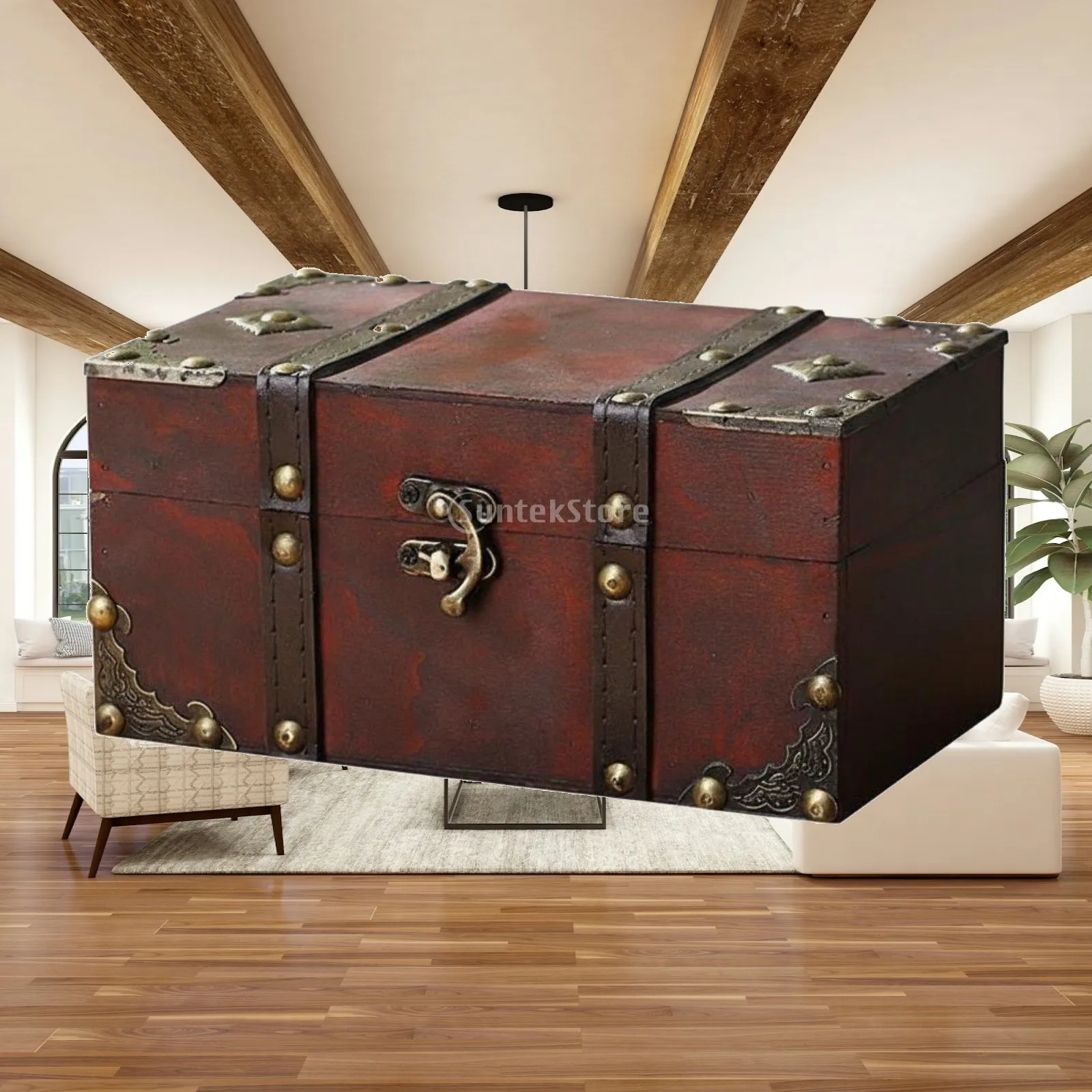 Handcrafted Wood Alloy Storage Trunk for Jewelry Notebooks and Small Treasures with Vintage Charm