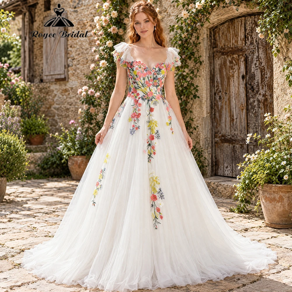Roycebridal Appliques A Line Wedding Dresses 2027 Colorful Embroidery Sweetheart Bridal Gown Customized Vestido De Novia