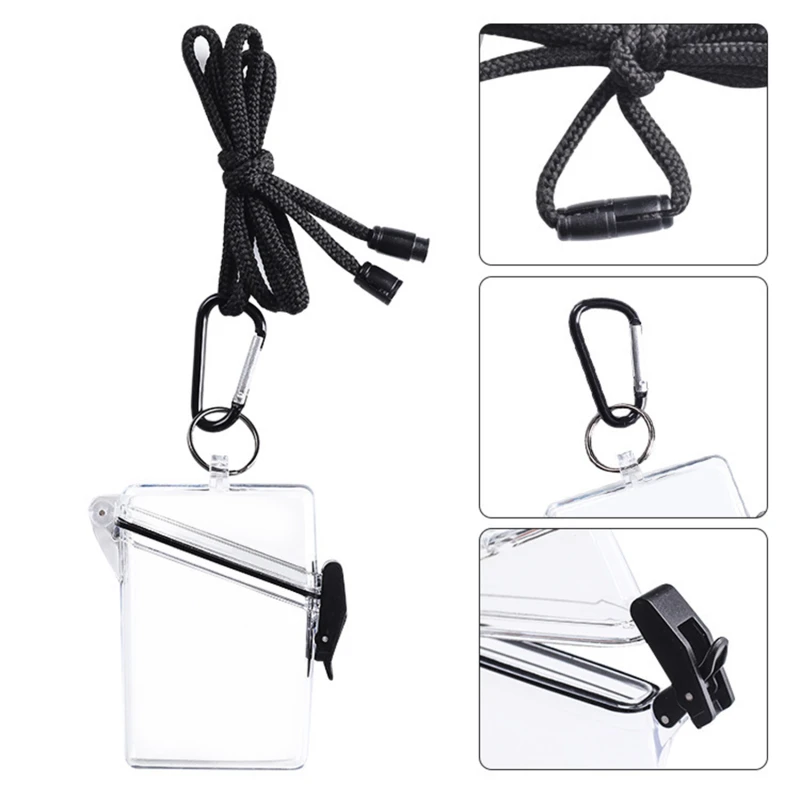 Waterdichte Transparante Acryl Kaarthoes Vrouwen Mannen Student Bus Houder Case Id Card Sleeve Protector Met Lanyard Sleutelhanger