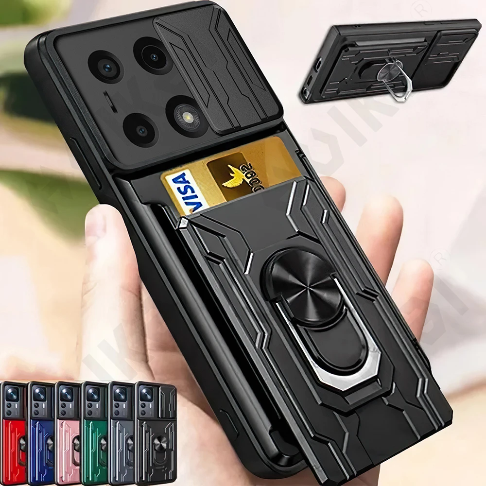 Case For Xiaomi Redmi Note 13 Pro Plus 4G 5G Redmi Note 13 Pro Slide Stand Ring Camera Military Grade Card Slot Cover