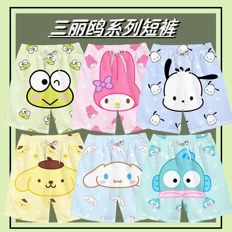 2023 New Sanrio Co-Branded Shorts Kuromi Mymelody Cinnamoroll Hangyodon Keroppi Higher Quality Summer Pajama Pants Beach Pants