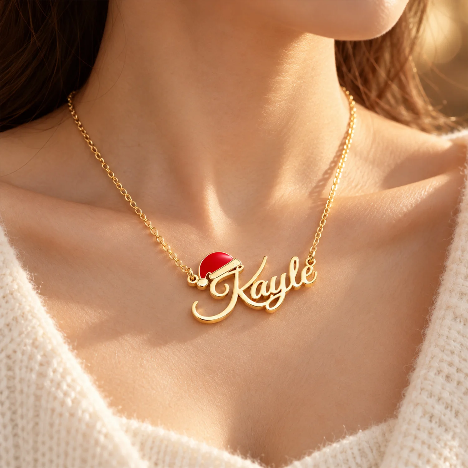 Qitian Personalized Christmas Hat Name Necklace Custom Name Pendant Santa Hat Charm Custom Letter Necklace Xmas Jewelry Gift