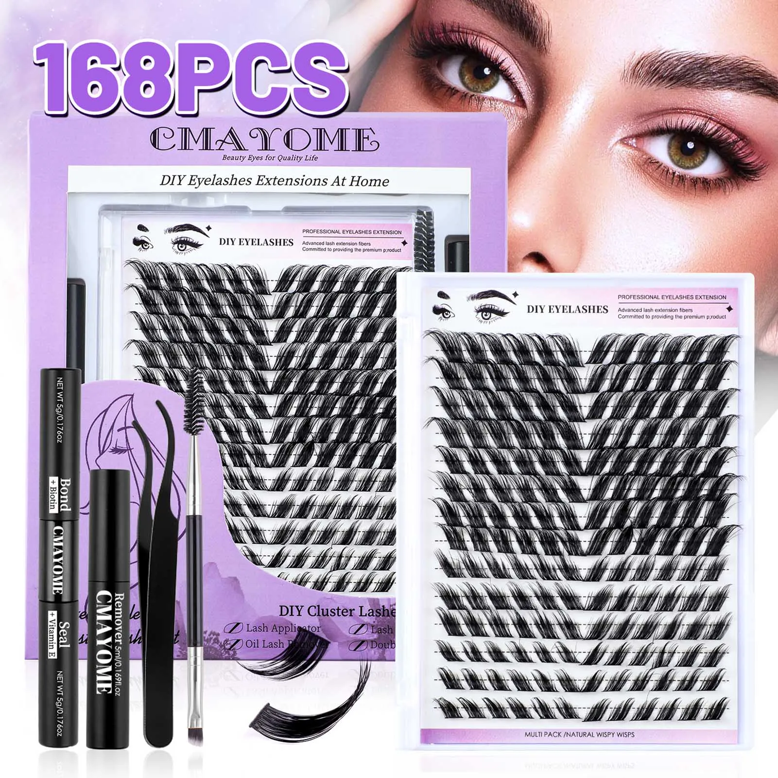 168 Stuks Clusters Lash Set Bond En Seal Lash Lijm Verwijderaar Pincet Wimper Extensions Valse Wimpers Professionele Make-Ups