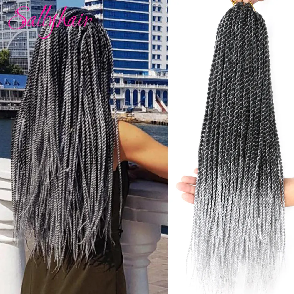 

Sallyhair Synthetic 30Strands/Pack Senegalese Twist Crochet Braids Hair 2X Ombre Colors Grey Blonde Crochet Braiding Hair