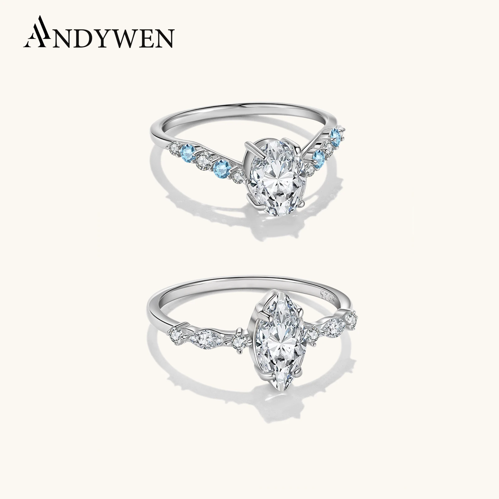 

ANDYWEN 925 Sterling Silver Oval Marquise Cut Zircon Ring Light Luxury Engagement Proposal Elegant Bridal Jewelry Gift