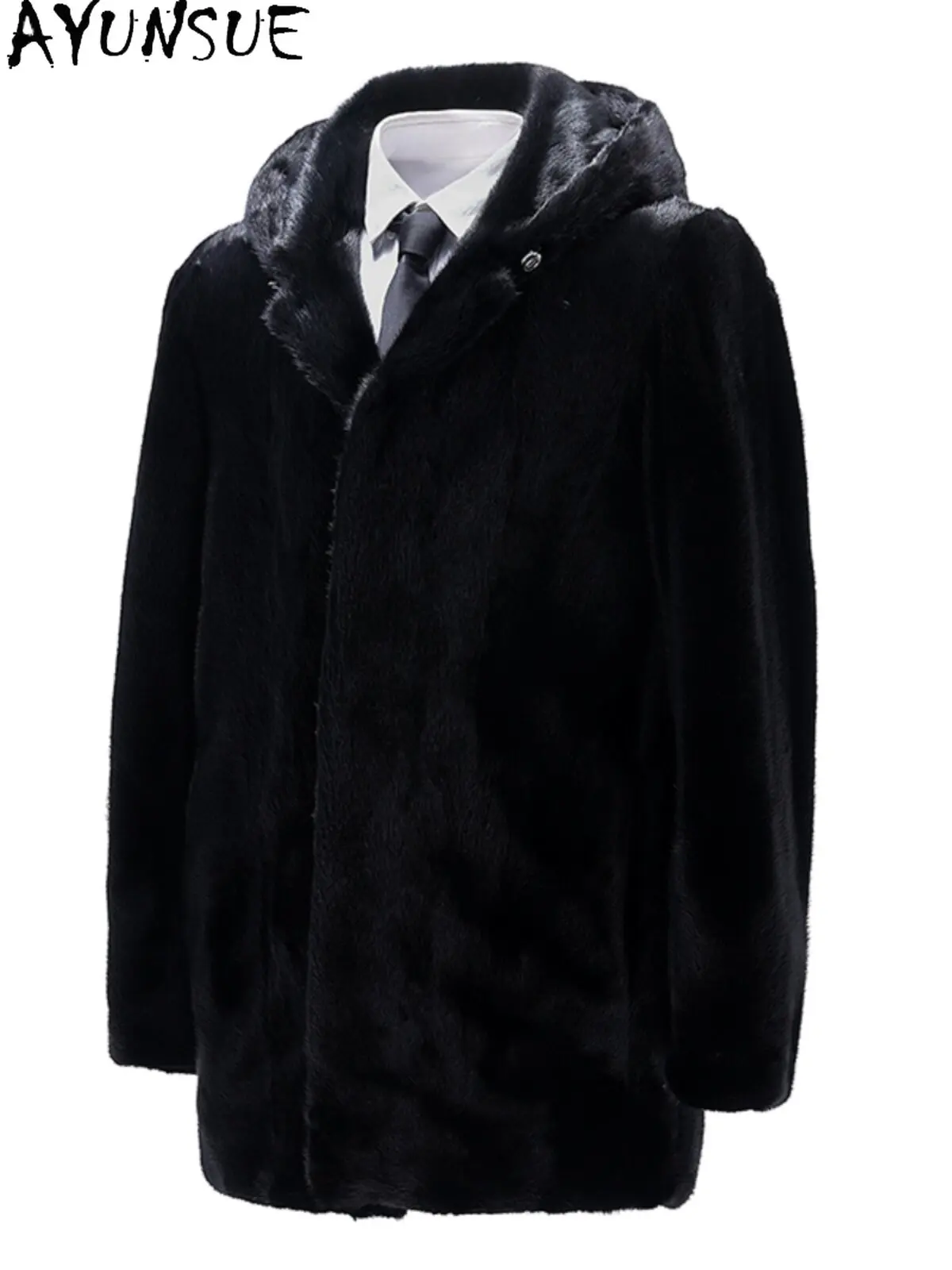 AYUSNUE Natural Mink Coat Men Baojia Mei Level Whole Mink Real Fur Coats Luxury Clothes Winter Jacket Man Hoodie Warm XS-12XL