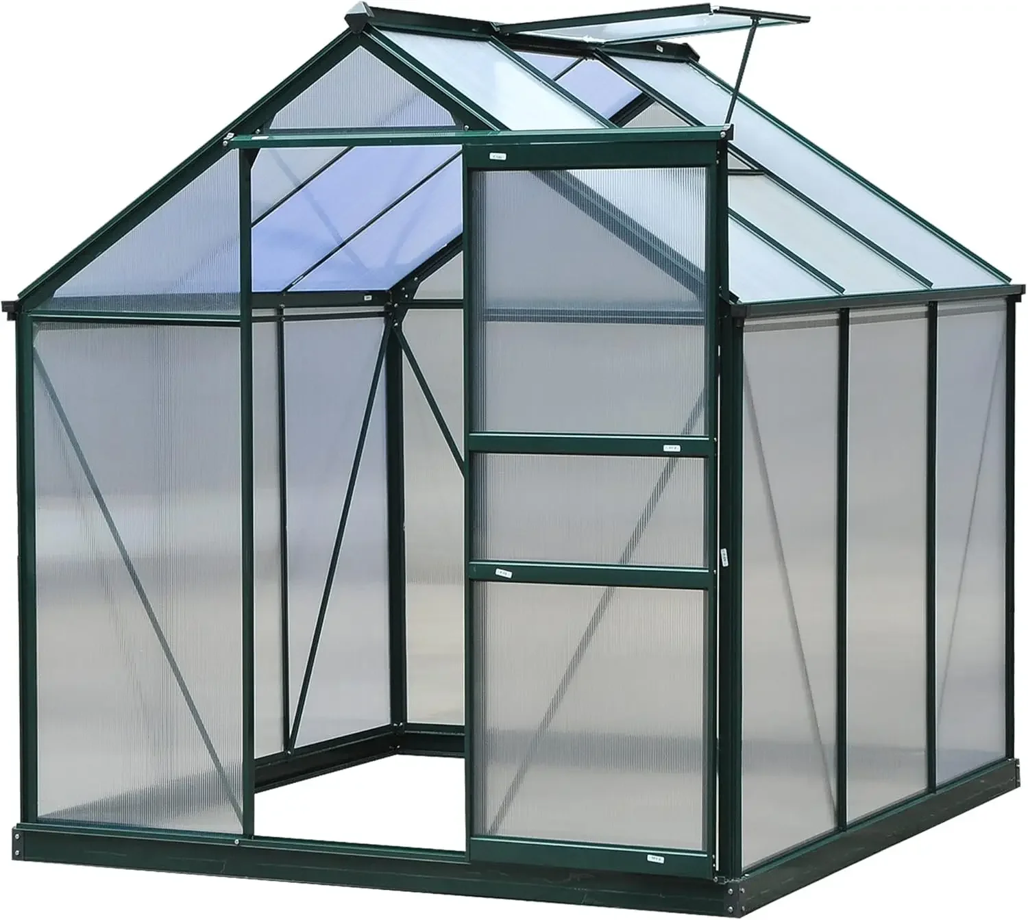 6' x 6' Greenhouse for Outdoors, Polycarbonate Greenhouse with Rain Gutter and Roof Vent, Aluminum Walk-in Green Houses