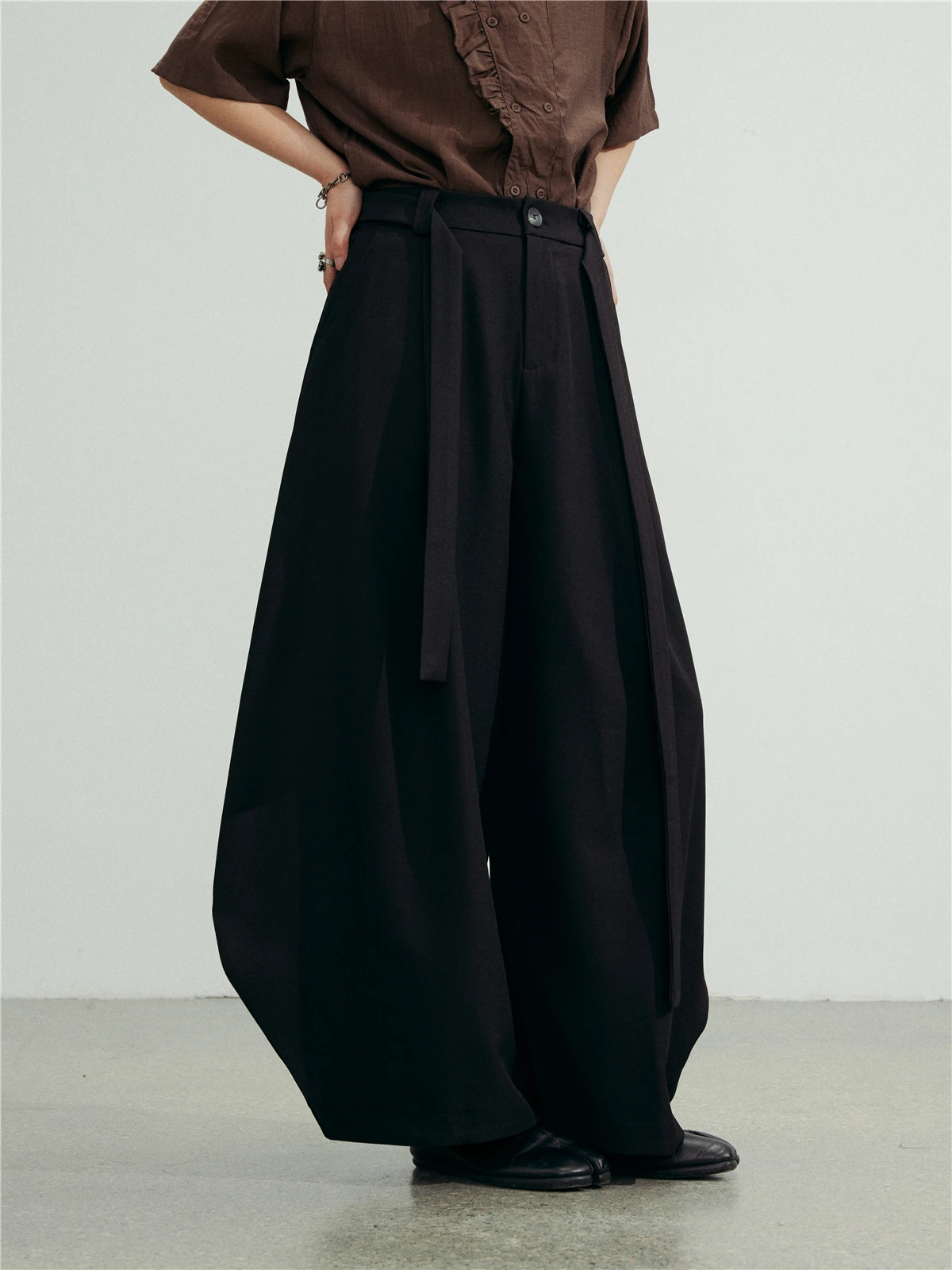 Sunyvonne High Waist Wide Leg Pants Casual Loose Trousers  Neutral Knife  Casual Suit Pants Polyester Fabric