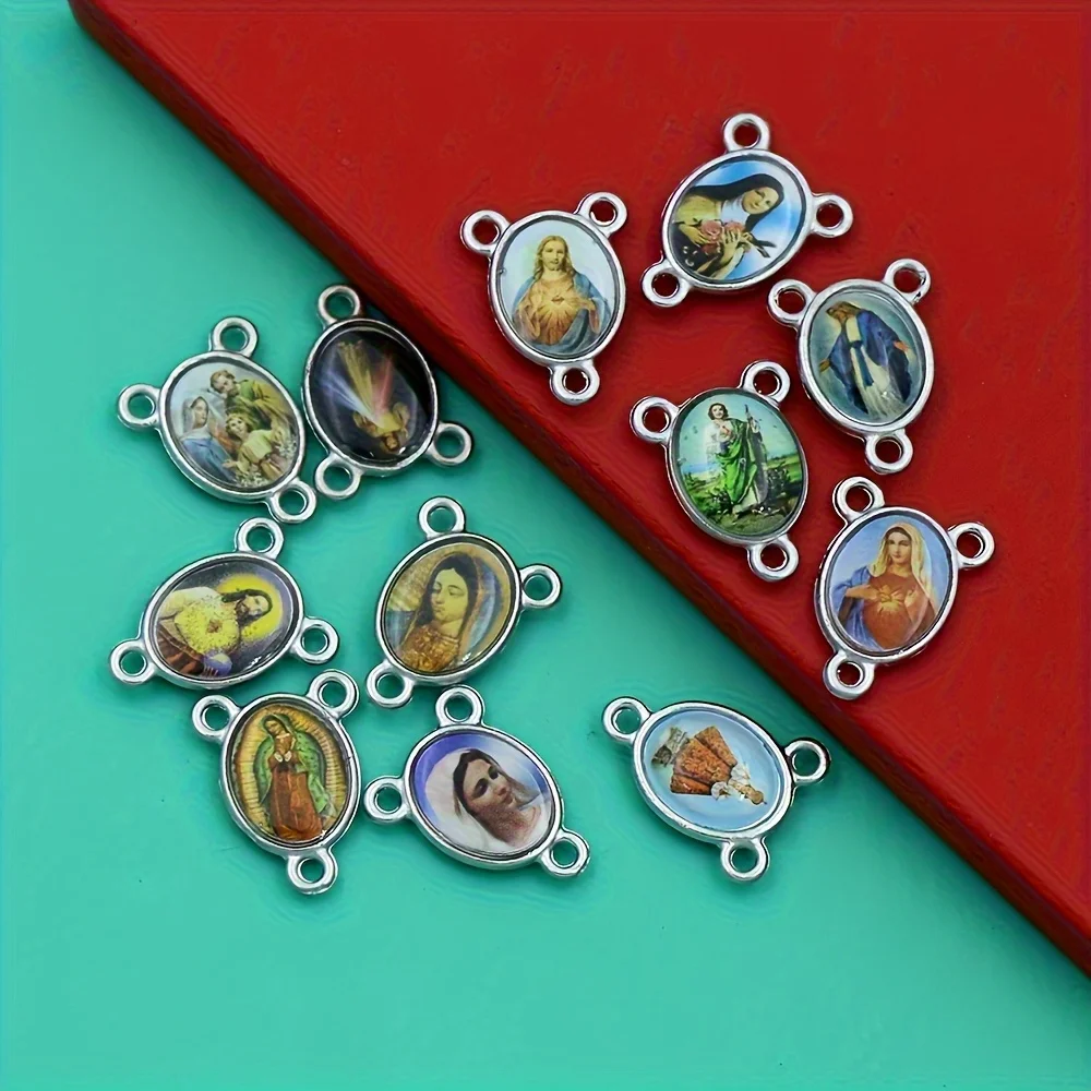 36PCS Enamel Cross Saint Mary with Miraculous Against Evil Medal Links ConnectorS for Rosary Beads Necklace  L1733
