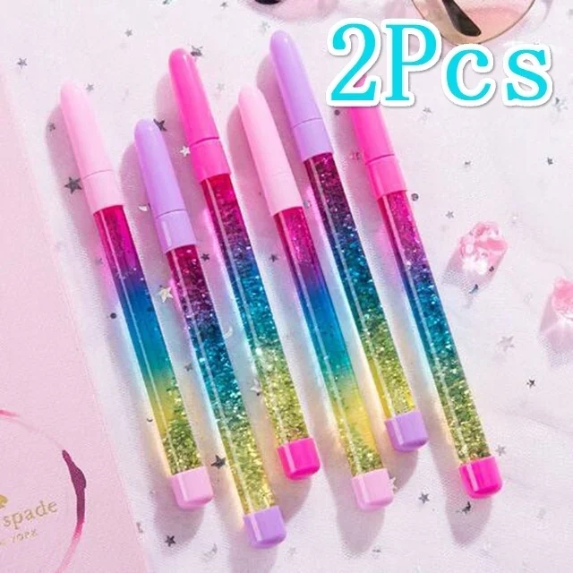 2026 2Pcs/set Bling Glitter Dynamic Liquid Quicksand Pen Novelty Present Stationery Ballpen Office School Supplies