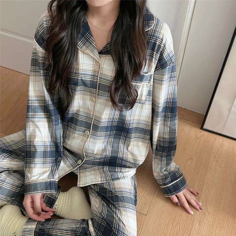 

Women's Pajamas New Autumn Spring Long Sleeve Soft Sleepwear Set Striped cartoon pyjama Woman Home Nightwear Set Cardigan