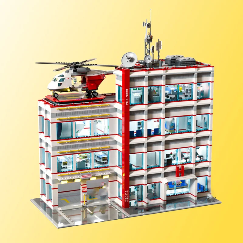 City Street View Moc Building Blocks General Hospital Modular Building Model Technology Bricks DIY Construstion Assembly ToyGift