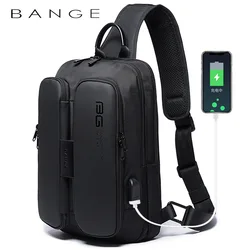 BANGE Men's Chest Pack Casual Crossbody Bags Male USB Charging Shoulder Bag Oxford Messenger Bag Waterproof Large Capacity