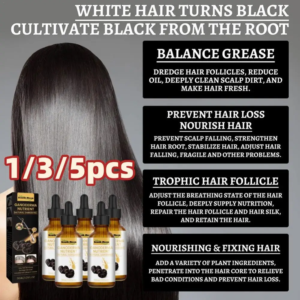 Ganoderma Lucidum negro, líquido para el cabello, sueros inverso para cabello gris, sueros nutritivos de Ganoderma, sueros oscurantes naturales, reparación del cuidado del cabello, 30ml