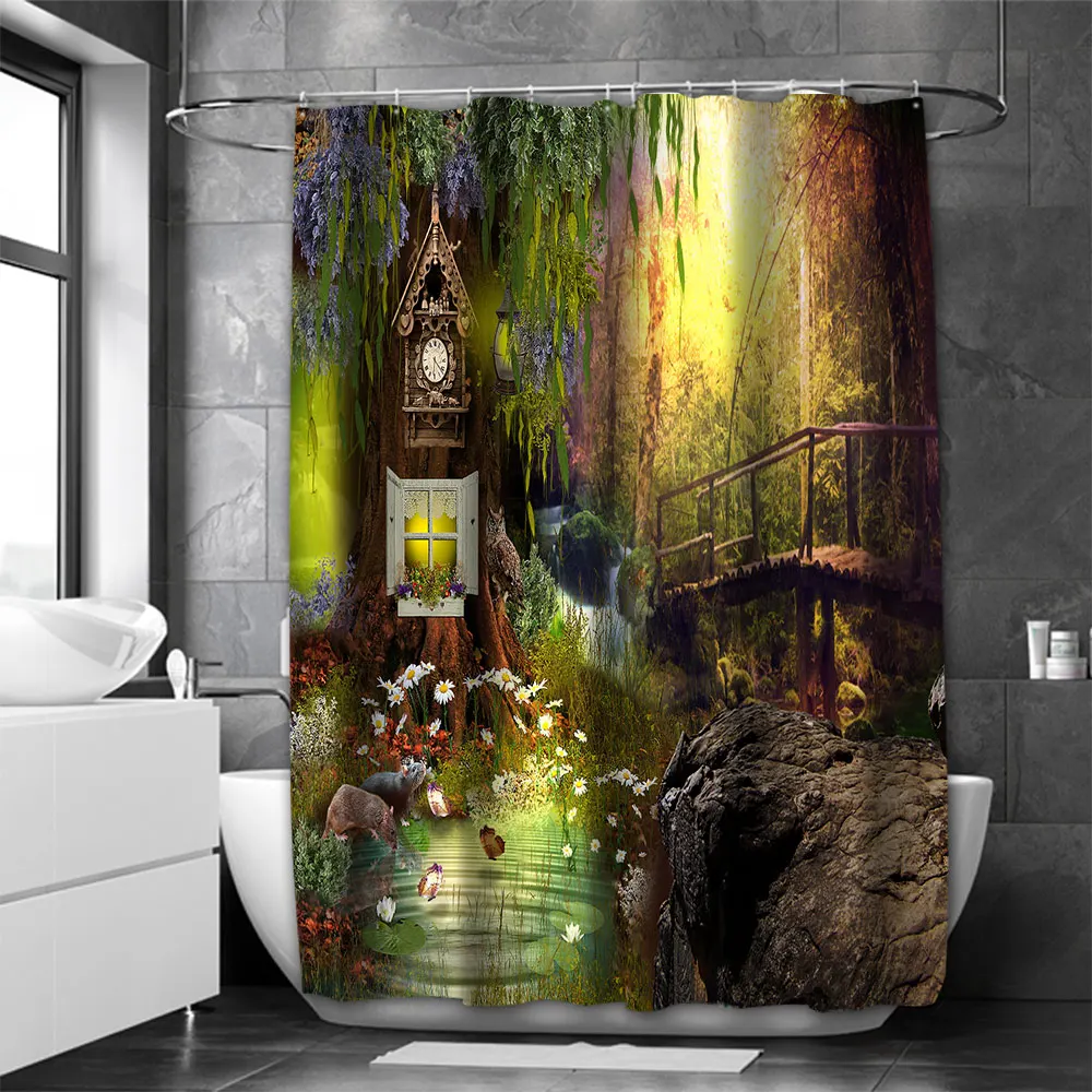 Beautiful Waterfall Bathing Curtain  Bathroom Shower Curtain Waterproof With 12 Hooks Home Deco Free Ship