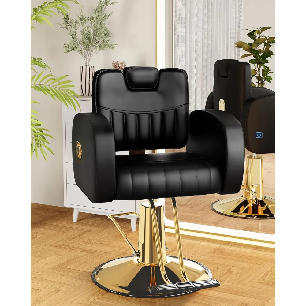 Barber Chairs, Heavy Duty Stylist Chair with Steel Frame, Stylish Hair Chair with Leather Upholstery, Weight Capacity 440 lbs